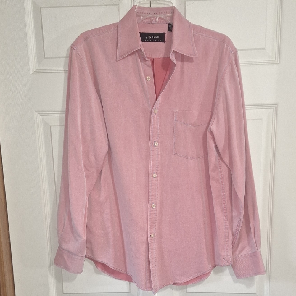 Men's J. Campbell Los Angeles  Long-Sleeve Button-Down Shirt - M - Pink / Red